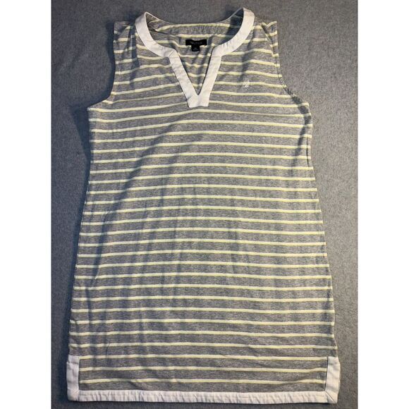 Nautica Tank Top Womens Size XL Multi Striped Cotton Sleeveless Logo V Neck Slit - Picture 1 of 6